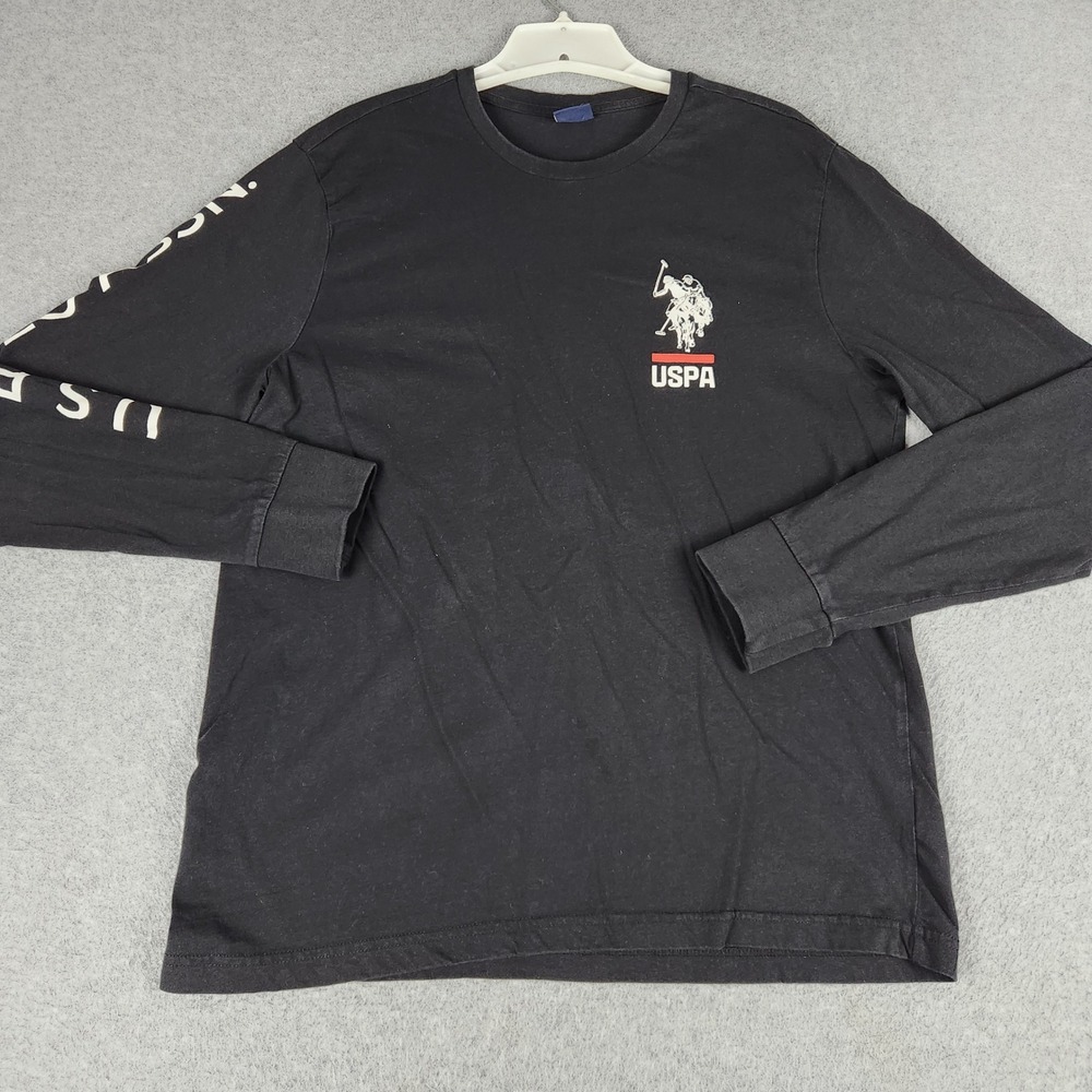 U.S. Polo Assn. Long Sleeve Shirt Mens Large Black Cotton Crew Neck Logo Casual